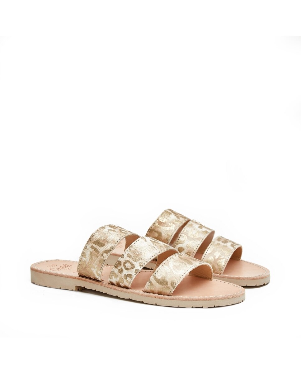 Sandalias de mujer con tiras animal print - CASTELL MENORCA - Oro Oro-3