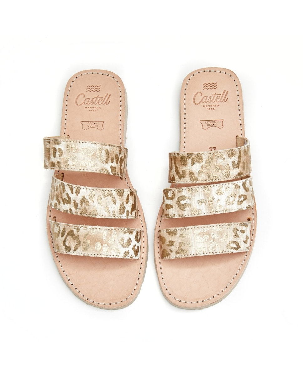 Sandalias de mujer con tiras animal print - CASTELL MENORCA - Oro Oro-2