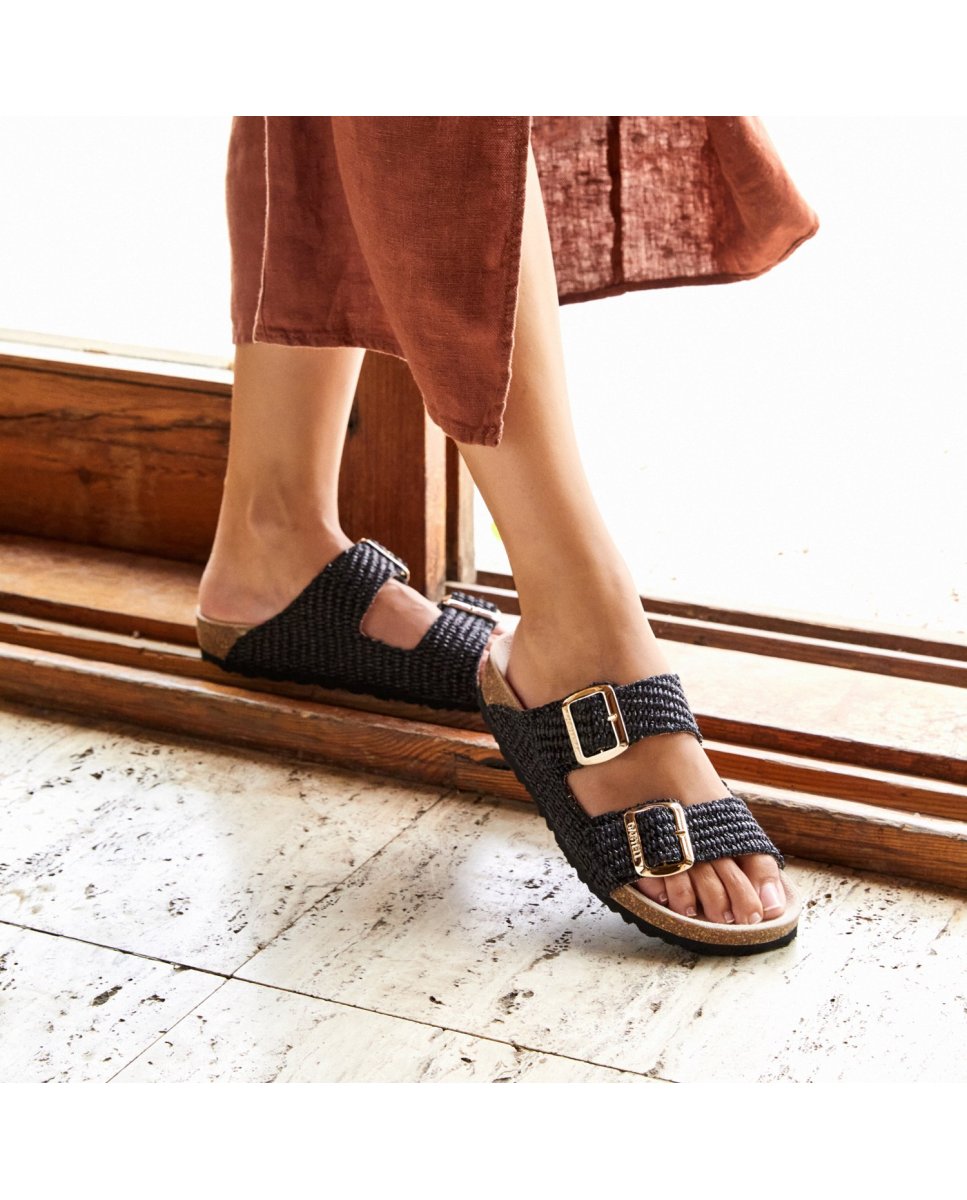 Sandalias de mujer de rafia - CASTELL MENORCA - Negro Negro-2