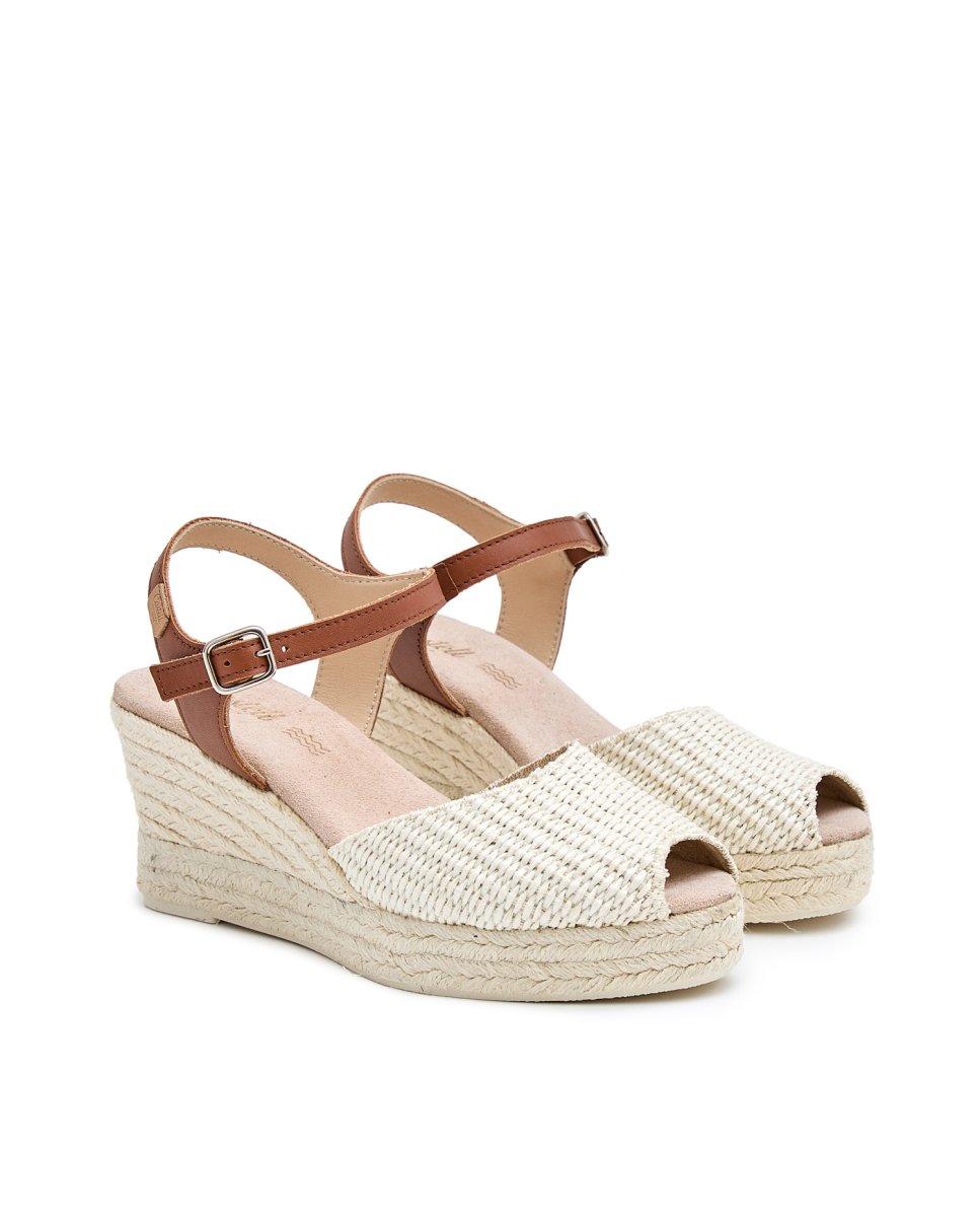 Sandalias de mujer de rafia con cuña - CASTELL MENORCA - Beige Beige-3