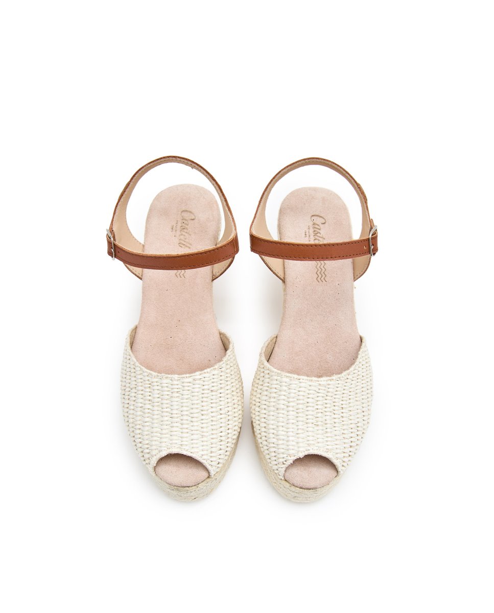 Sandalias de mujer de rafia con cuña - CASTELL MENORCA - Beige Beige-2