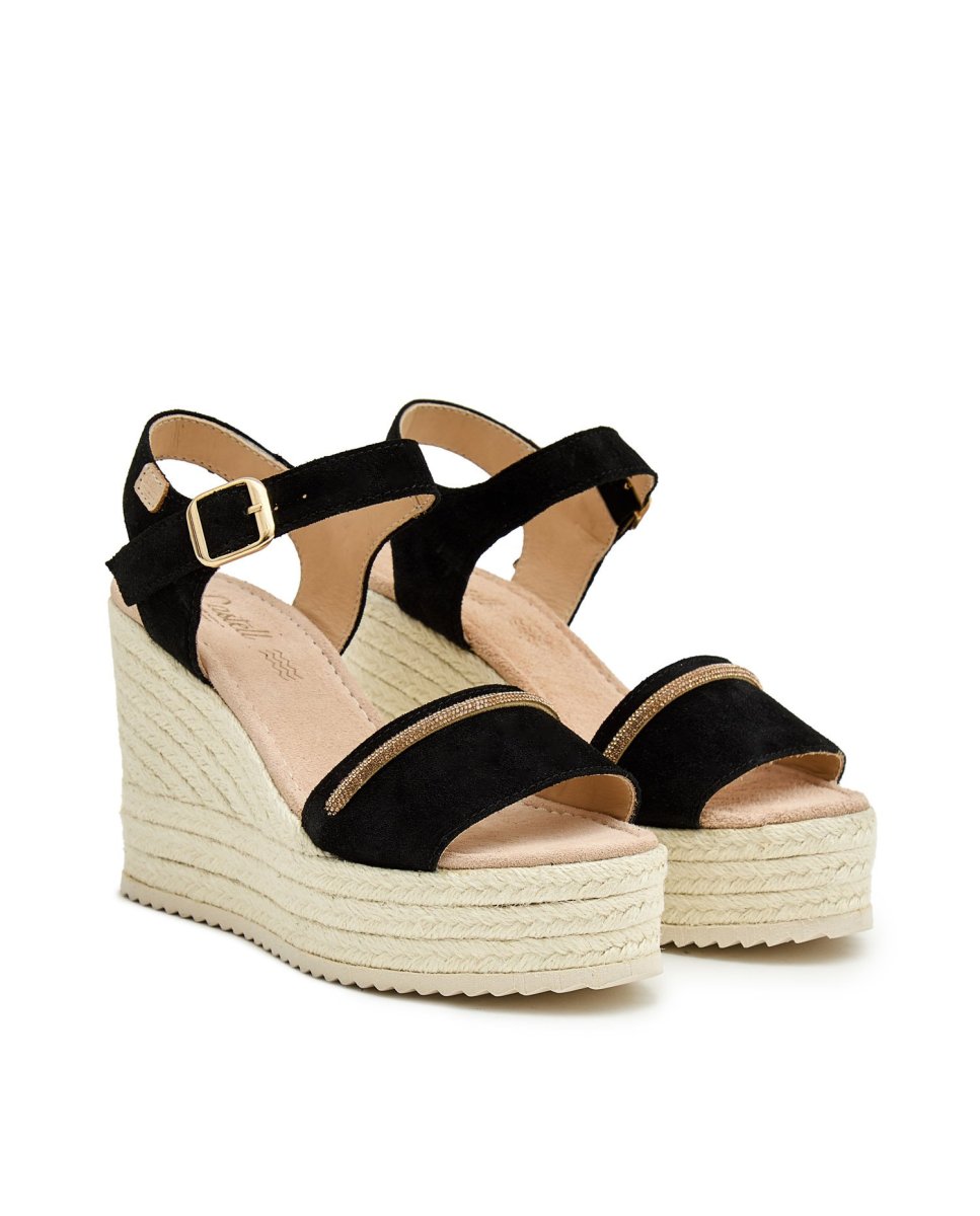 Sandalias de mujer con rafia - CASTELL MENORCA - Negro Negro-2