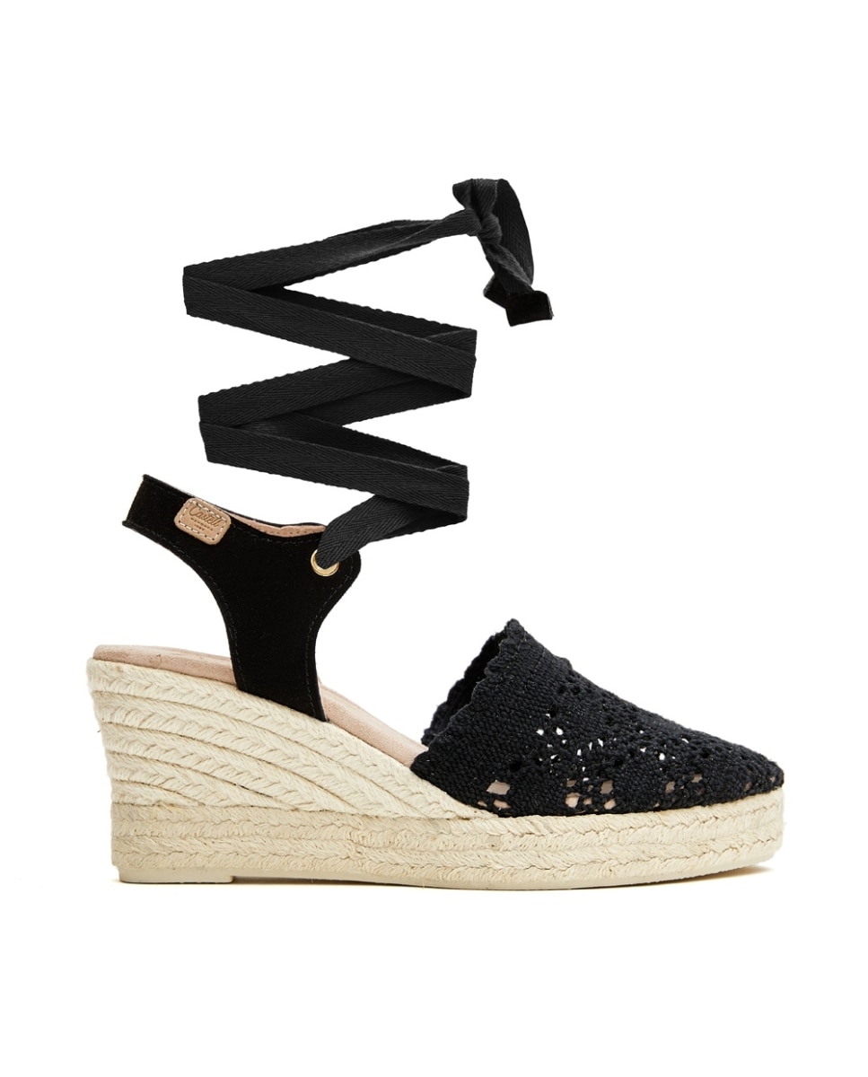 Sandalias de cuña de mujer de ganchillo - CASTELL MENORCA - Negro Negro-1