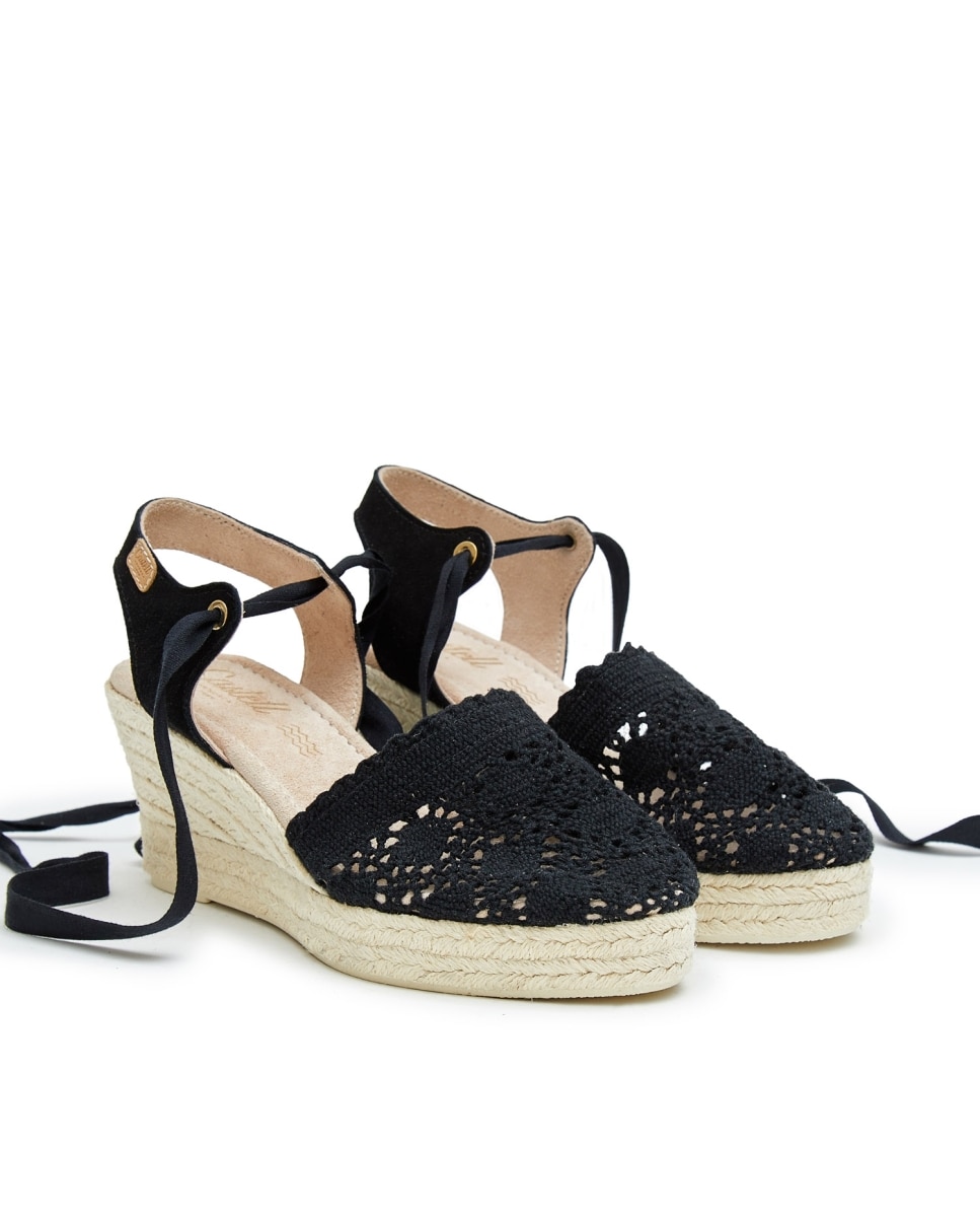 Sandalias de cuña de mujer de ganchillo - CASTELL MENORCA - Negro Negro-3