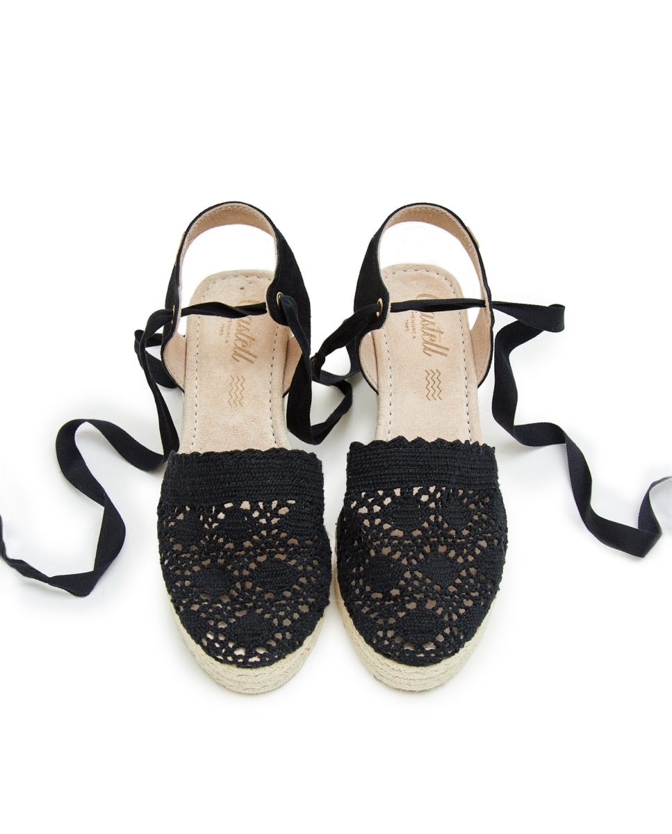 Sandalias de cuña de mujer de ganchillo - CASTELL MENORCA - Negro Negro-2
