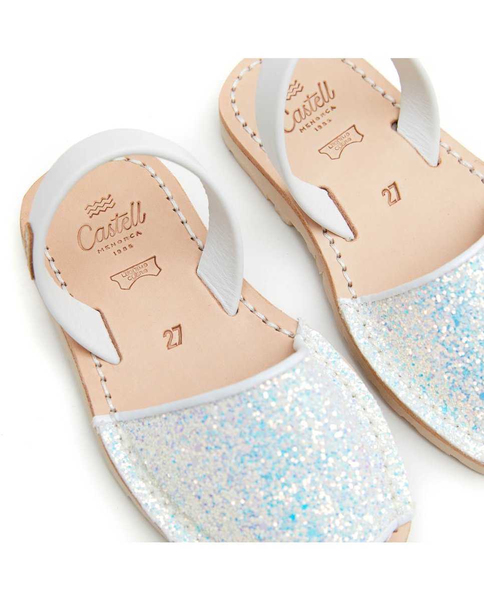 Menorquinas de niña en piel acabado glitter - CASTELL MENORCA - Blanco Blanco-4