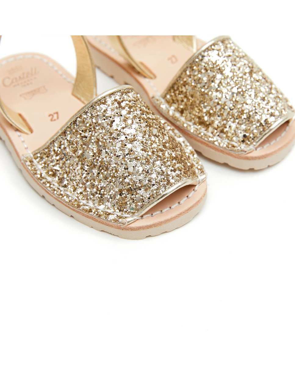 Menorquinas de niña en piel acabado glitter - CASTELL MENORCA - Oro Oro-4