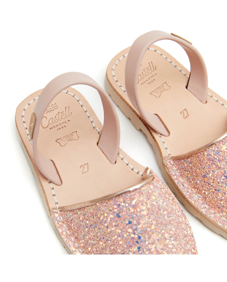 Menorquinas de niña en piel acabado glitter - CASTELL MENORCA - Rosa Rosa-4