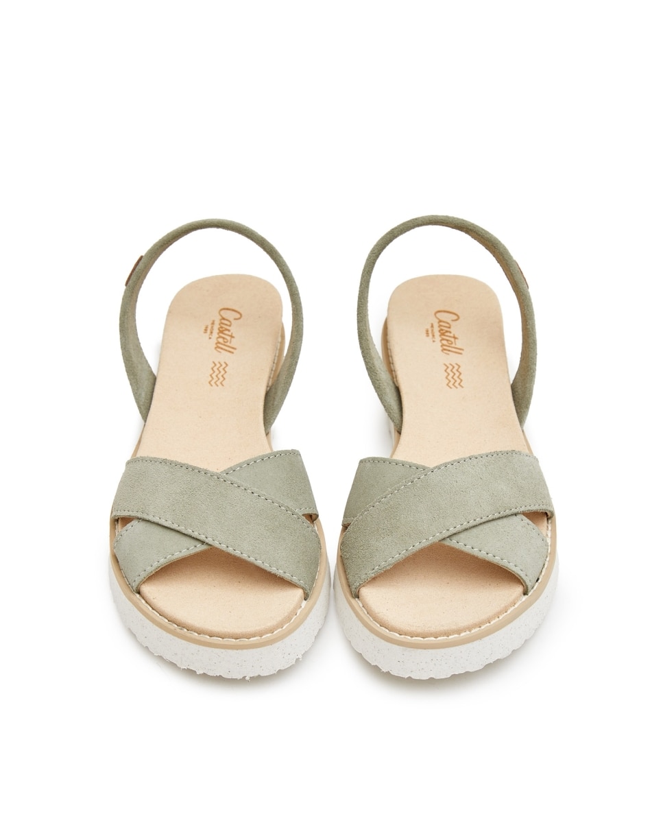 Sandalias de tiras de mujer de serraje - CASTELL MENORCA - Verde claro Verde claro-3