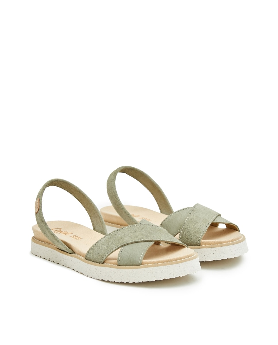 Sandalias de tiras de mujer de serraje - CASTELL MENORCA - Verde claro Verde claro-2