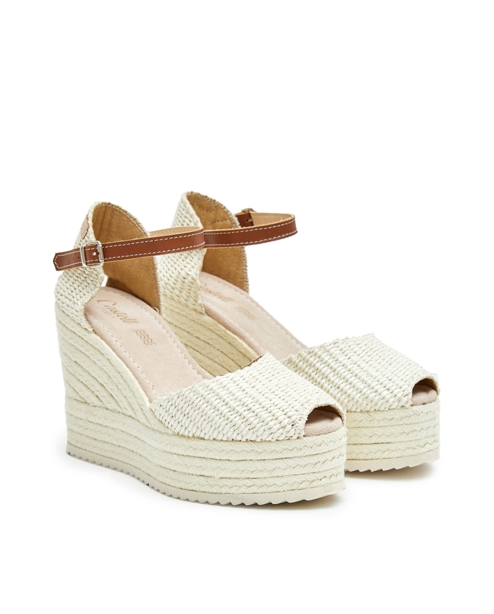 Alpargatas de cuña de mujer de rafia beige con cuña - CASTELL MENORCA - Beige Beige-3