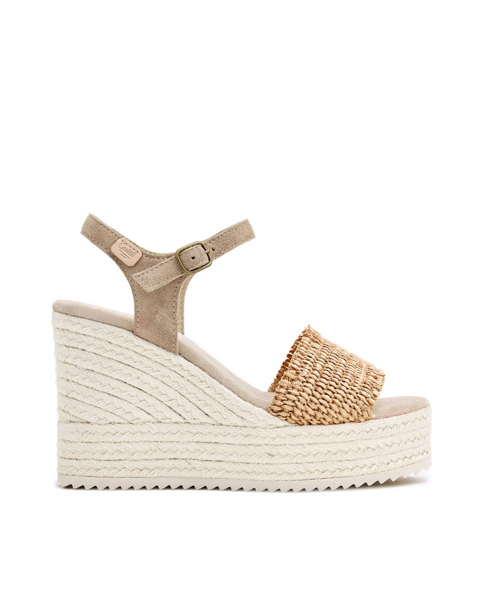 Sandalias de mujer de rafia con cuña - CASTELL MENORCA - Beige Beige-1