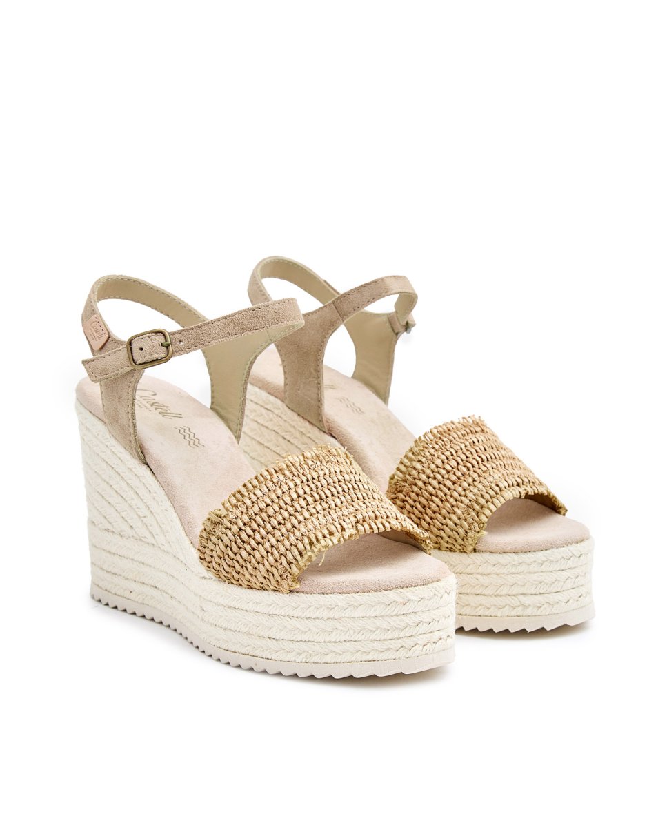 Sandalias de mujer de rafia con cuña - CASTELL MENORCA - Beige Beige-3