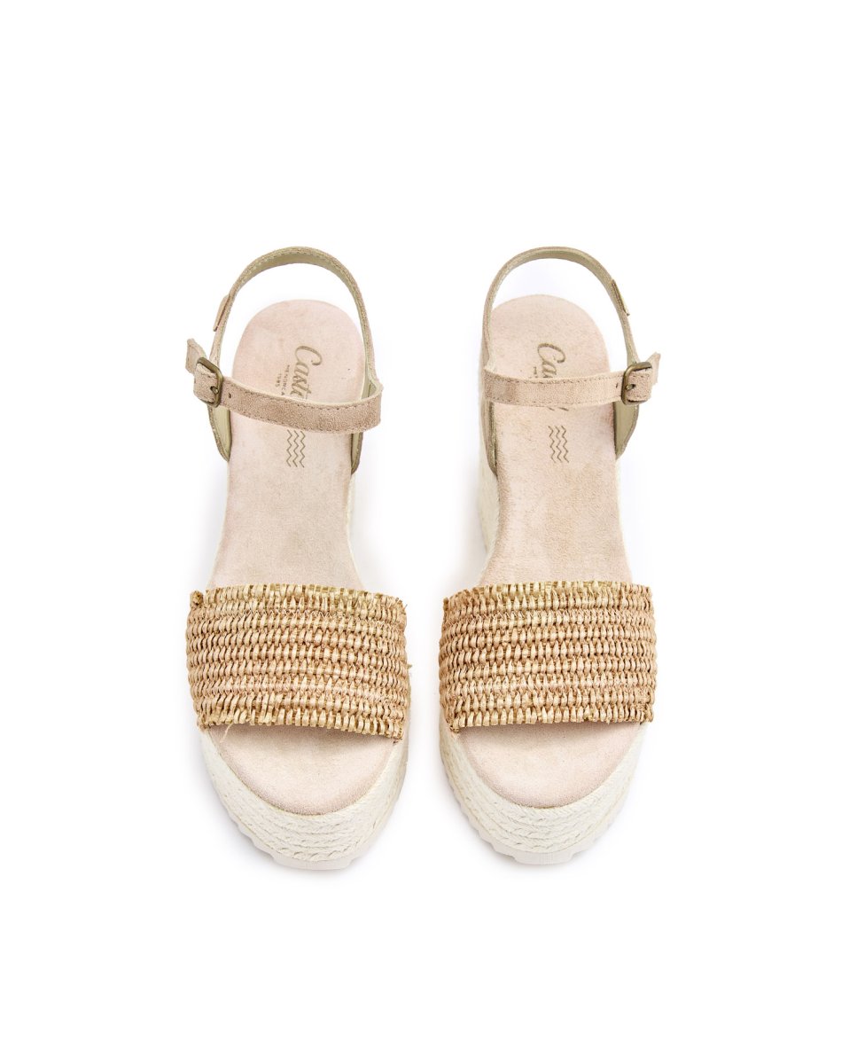 Sandalias de mujer de rafia con cuña - CASTELL MENORCA - Beige Beige-2