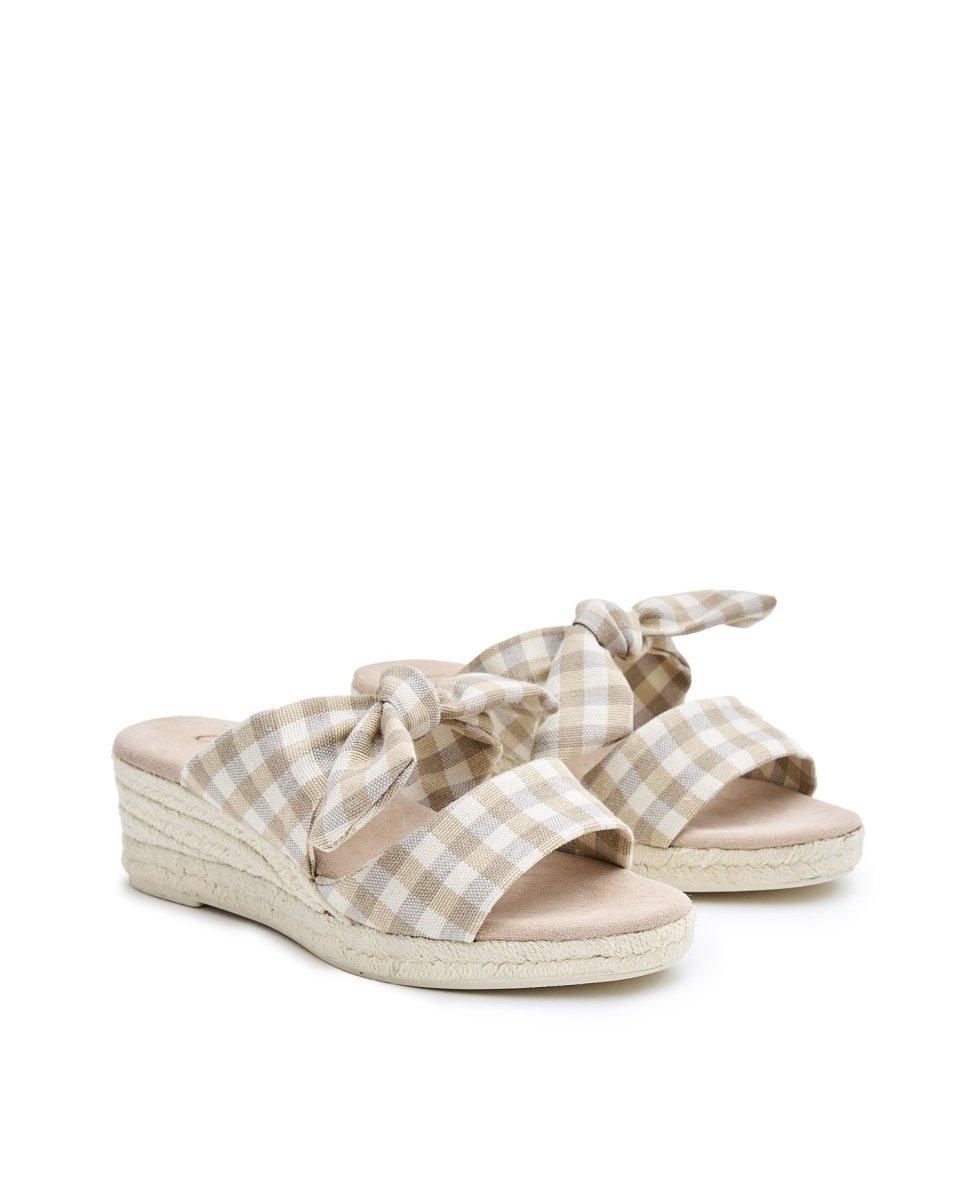 Sandalias de mujer con tela vichy - CASTELL MENORCA - Beige / Blanco Beige / Blanco-3