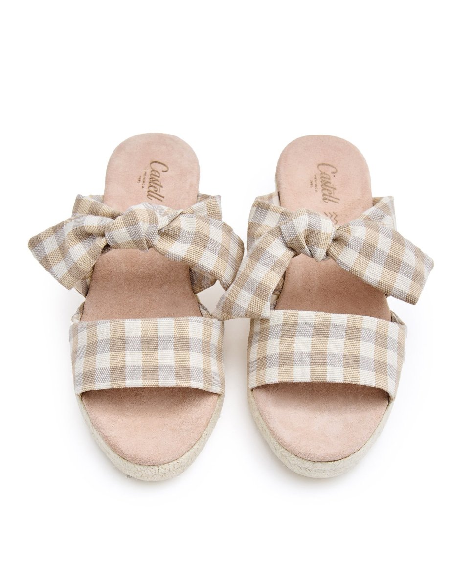 Sandalias de mujer con tela vichy - CASTELL MENORCA - Beige / Blanco Beige / Blanco-2