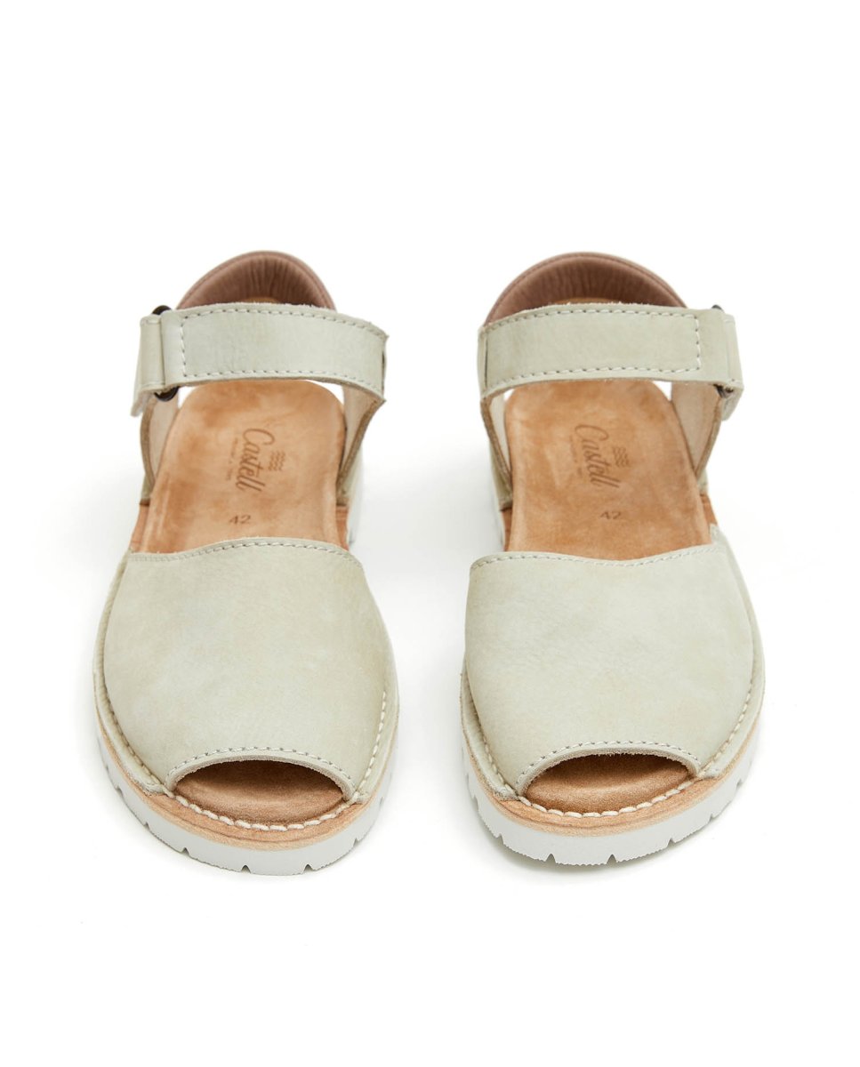 Sandalias de mujer con tela vichy - CASTELL MENORCA - Beige / Blanco Beige / Blanco-4