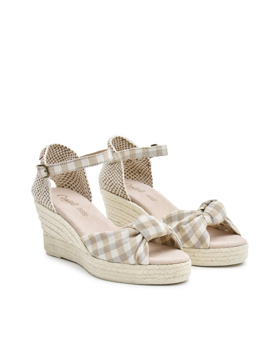 Alpargatas de mujer con tela vichy - CASTELL MENORCA - Beige / Blanco Beige / Blanco-3