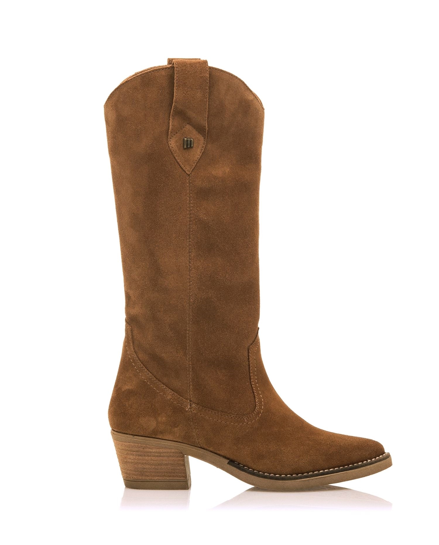 Botas cowboy de mujer altas en piel de serraje - Avellana Avellana-1