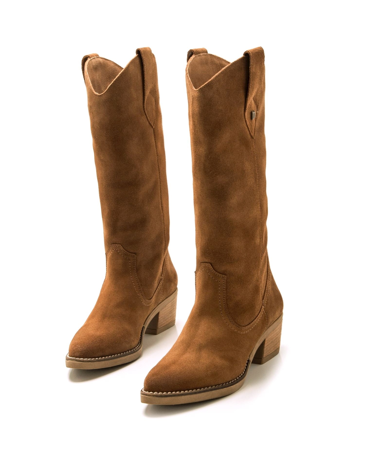Botas cowboy de mujer altas en piel de serraje - Avellana Avellana-2