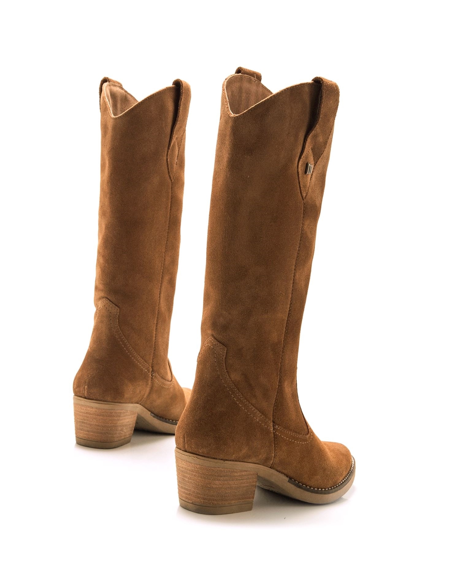 Botas cowboy de mujer altas en piel de serraje - Avellana Avellana-4