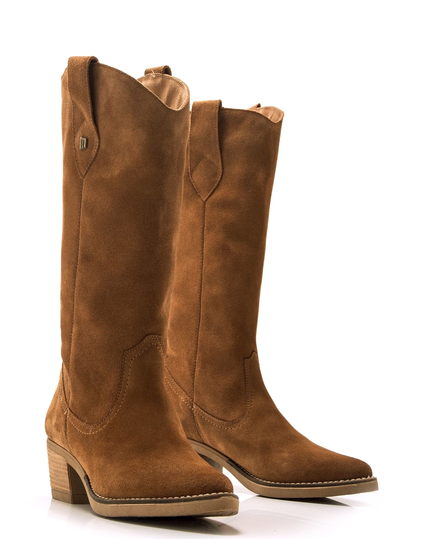 Botas cowboy de mujer altas en piel de serraje - Avellana Avellana-5