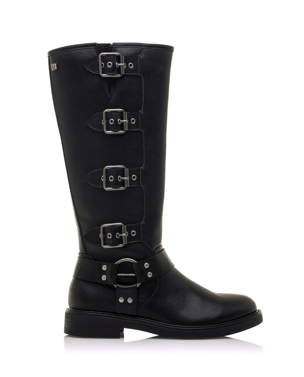 Mujer Bota Negra Hebillas Botas Negras Botas Altas Mustang Mujer