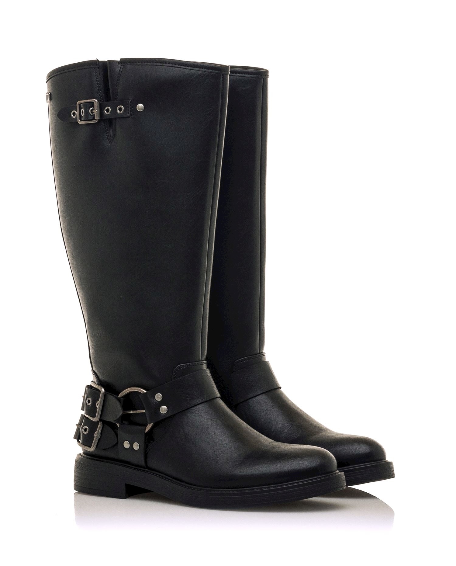 Botas biker de mujer altas con con detalle de hebillas al tobillo - Mustang - Negro Negro-3