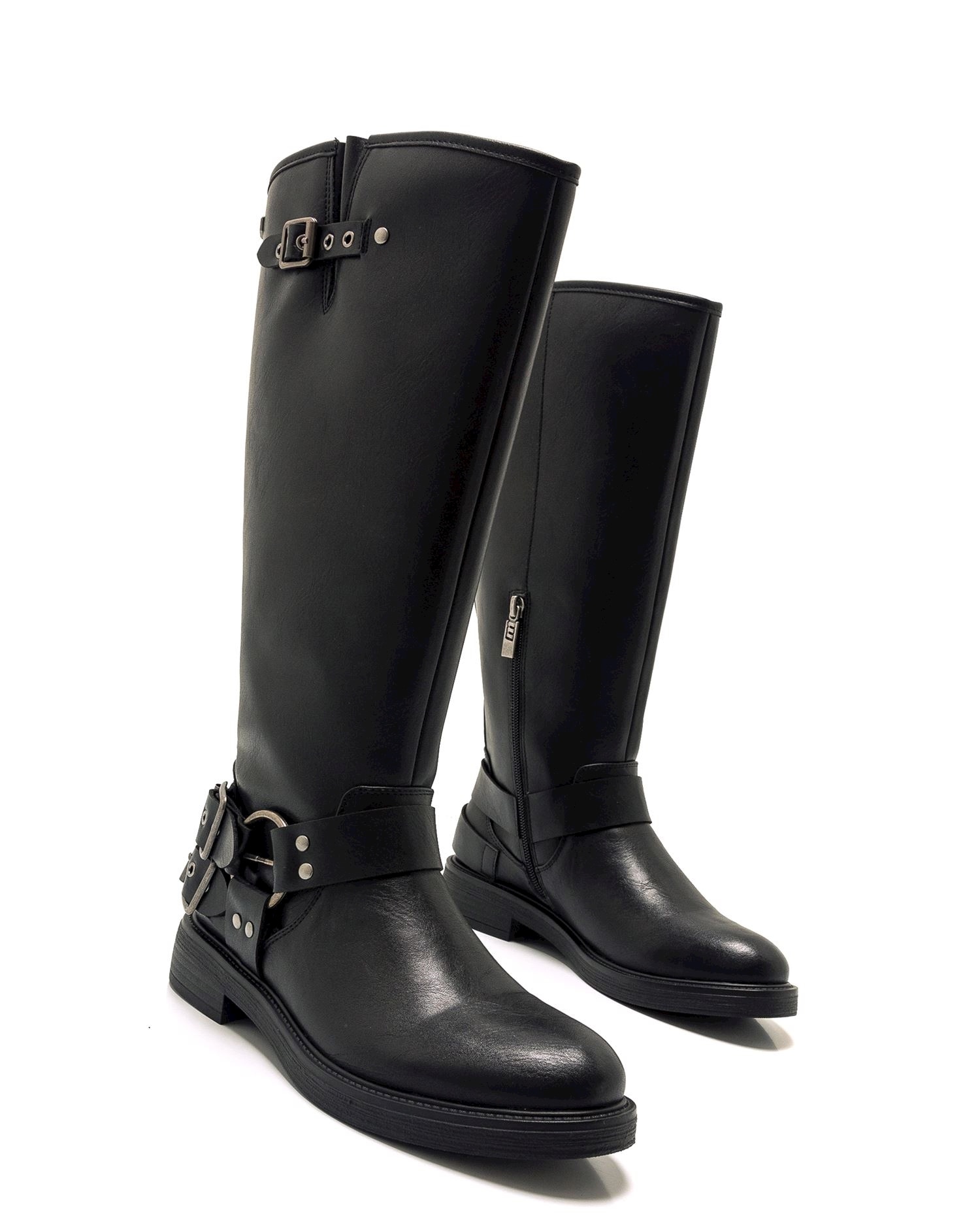 Botas biker de mujer altas con con detalle de hebillas al tobillo - Mustang - Negro Negro-2