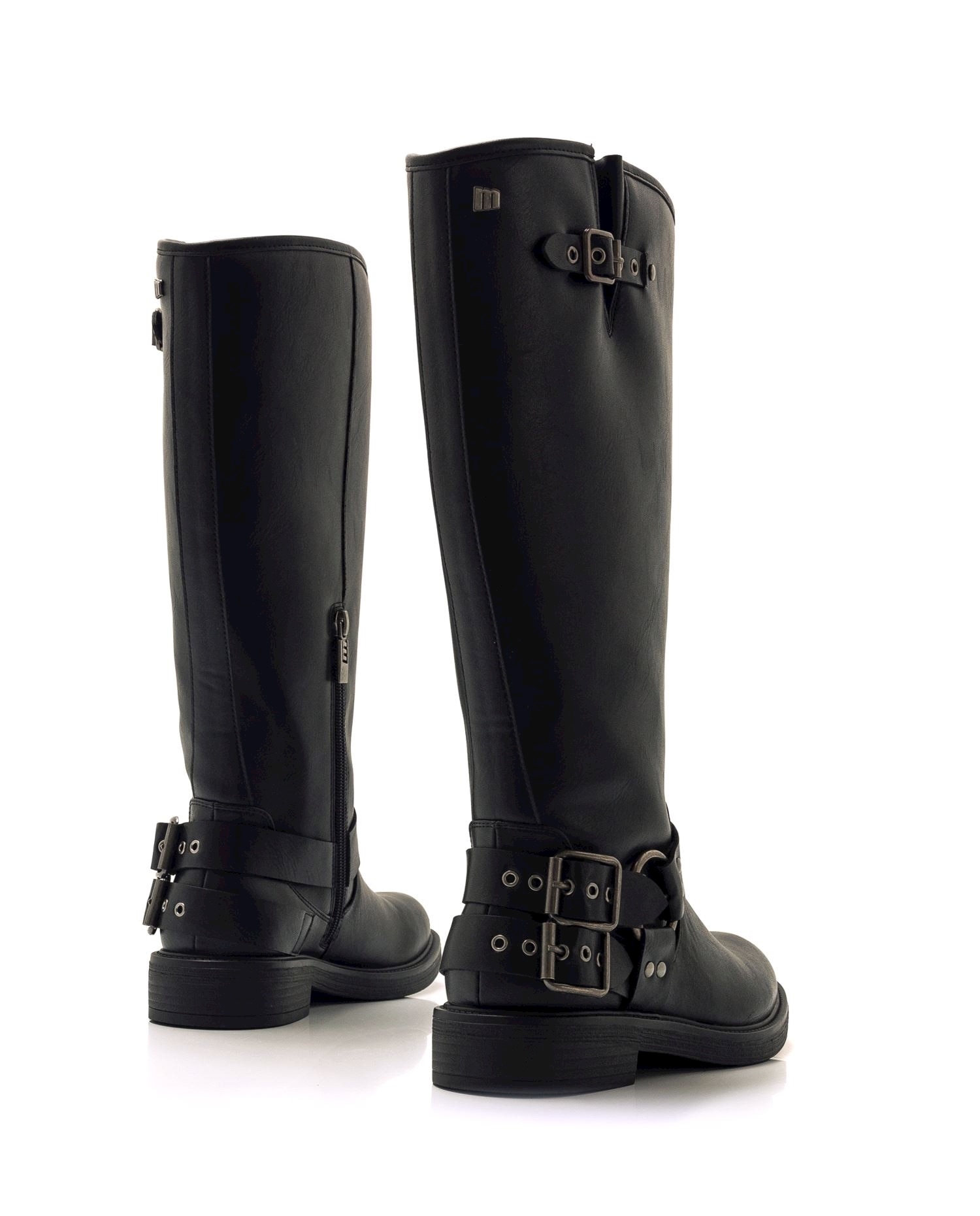 Botas biker de mujer altas con con detalle de hebillas al tobillo - Mustang - Negro Negro-4