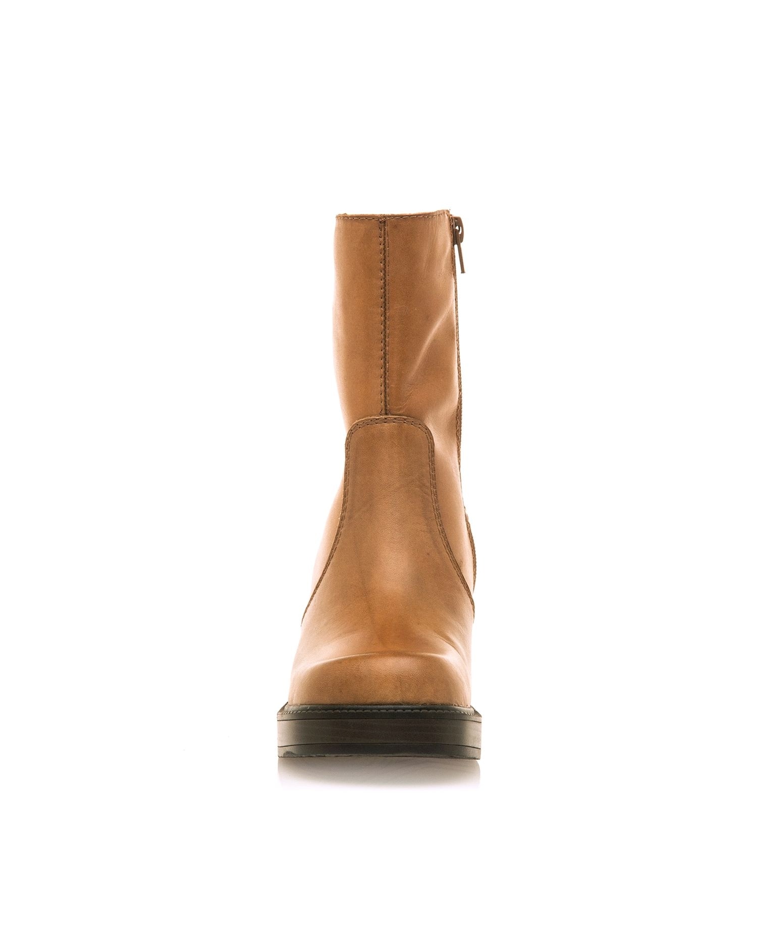 Botines básicos de tacón de mujer en piel con piso grueso - Mustang - Camel Camel-2