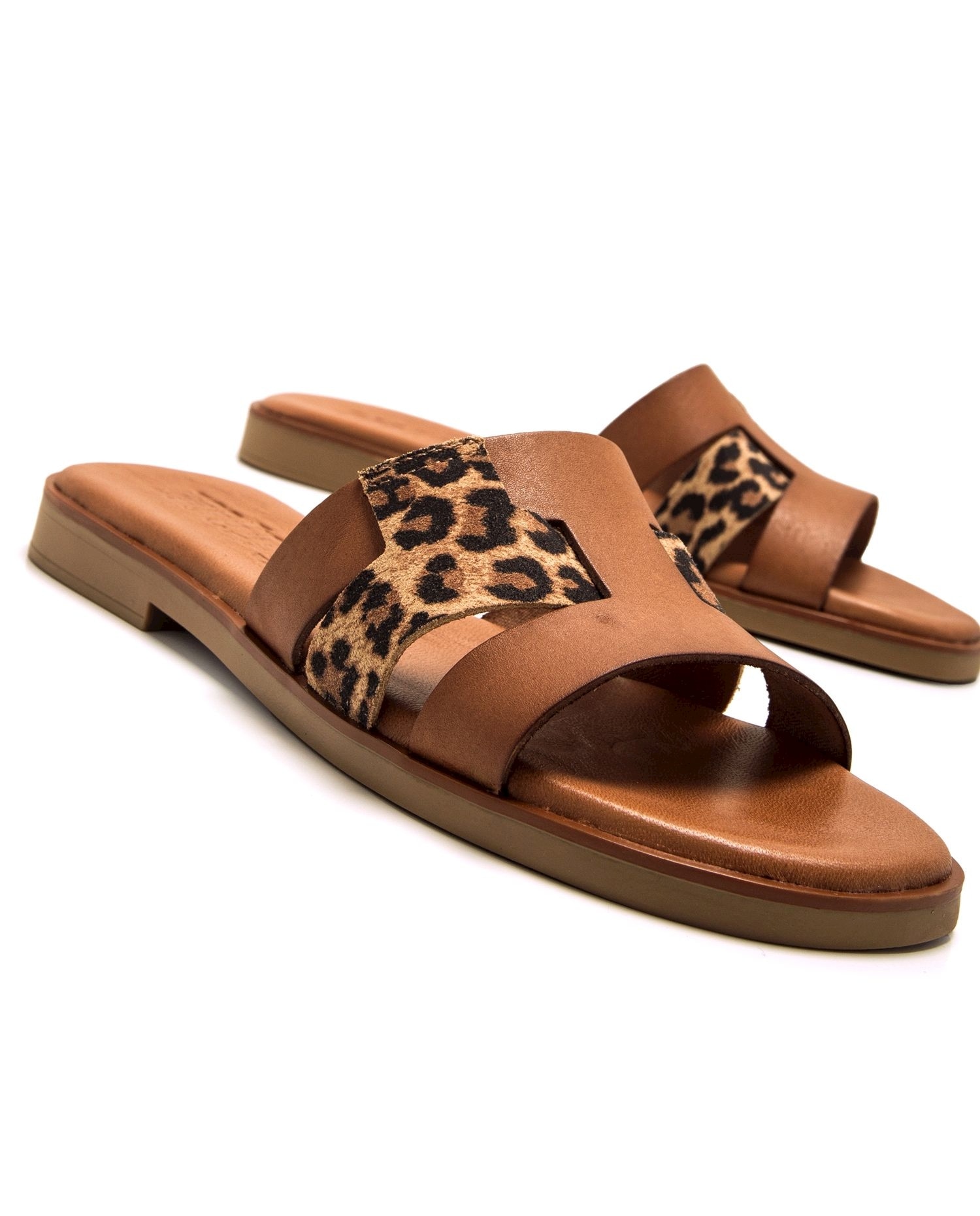 Sandalias planas de mujer en piel - Mustang - Caoba Caoba-5
