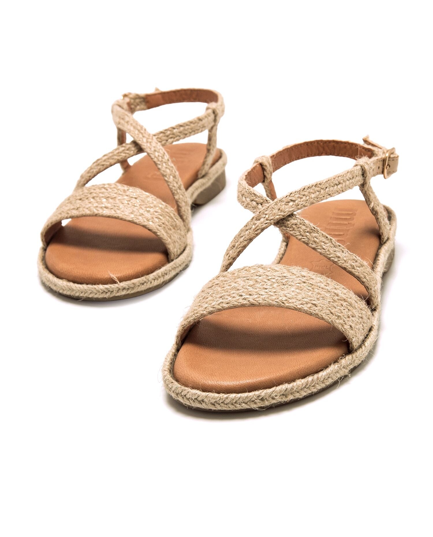 Sandalias planas de mujer con rafia y hebilla - Mustang - Natural Natural-3