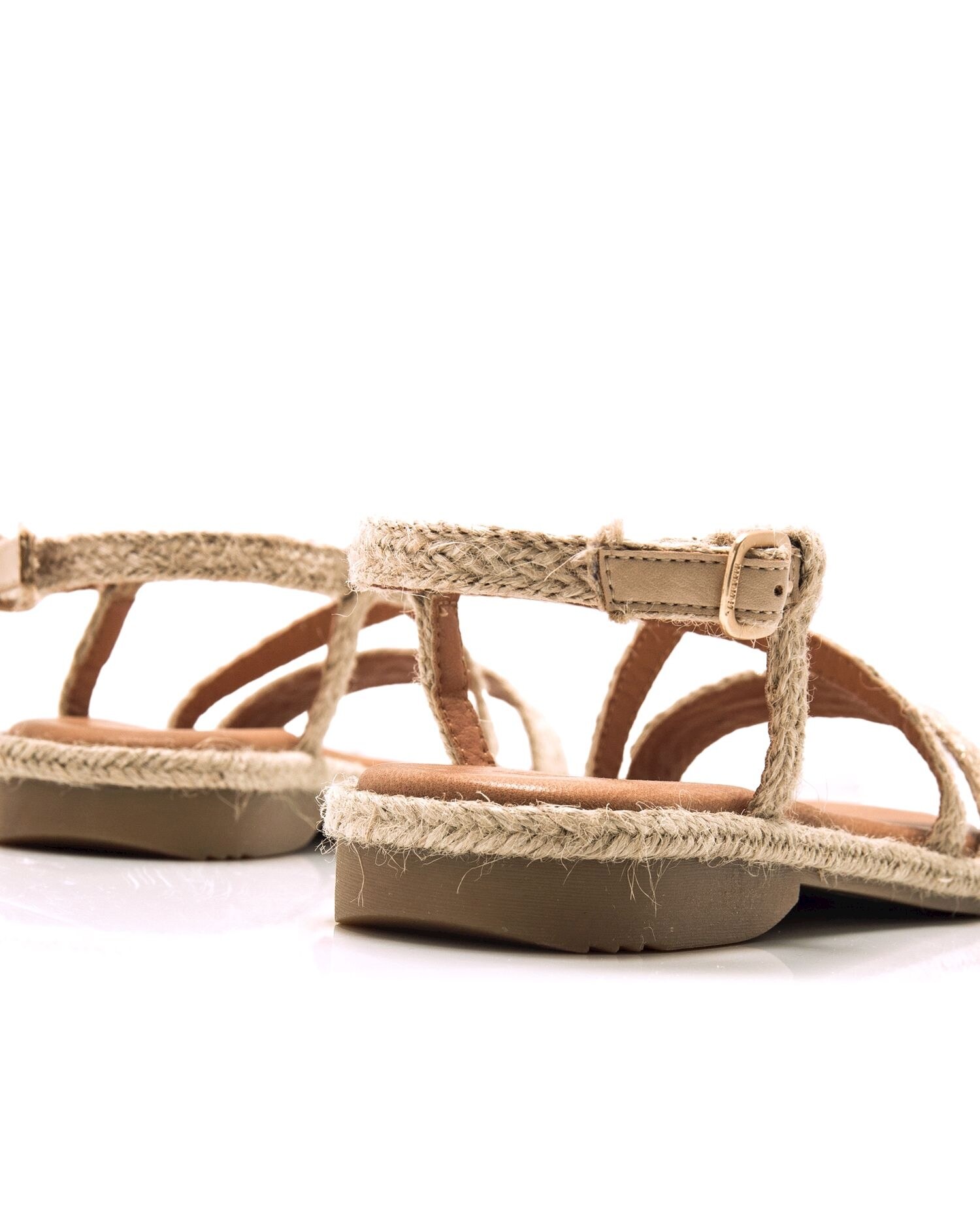 Sandalias planas de mujer con rafia y hebilla - Mustang - Natural Natural-2
