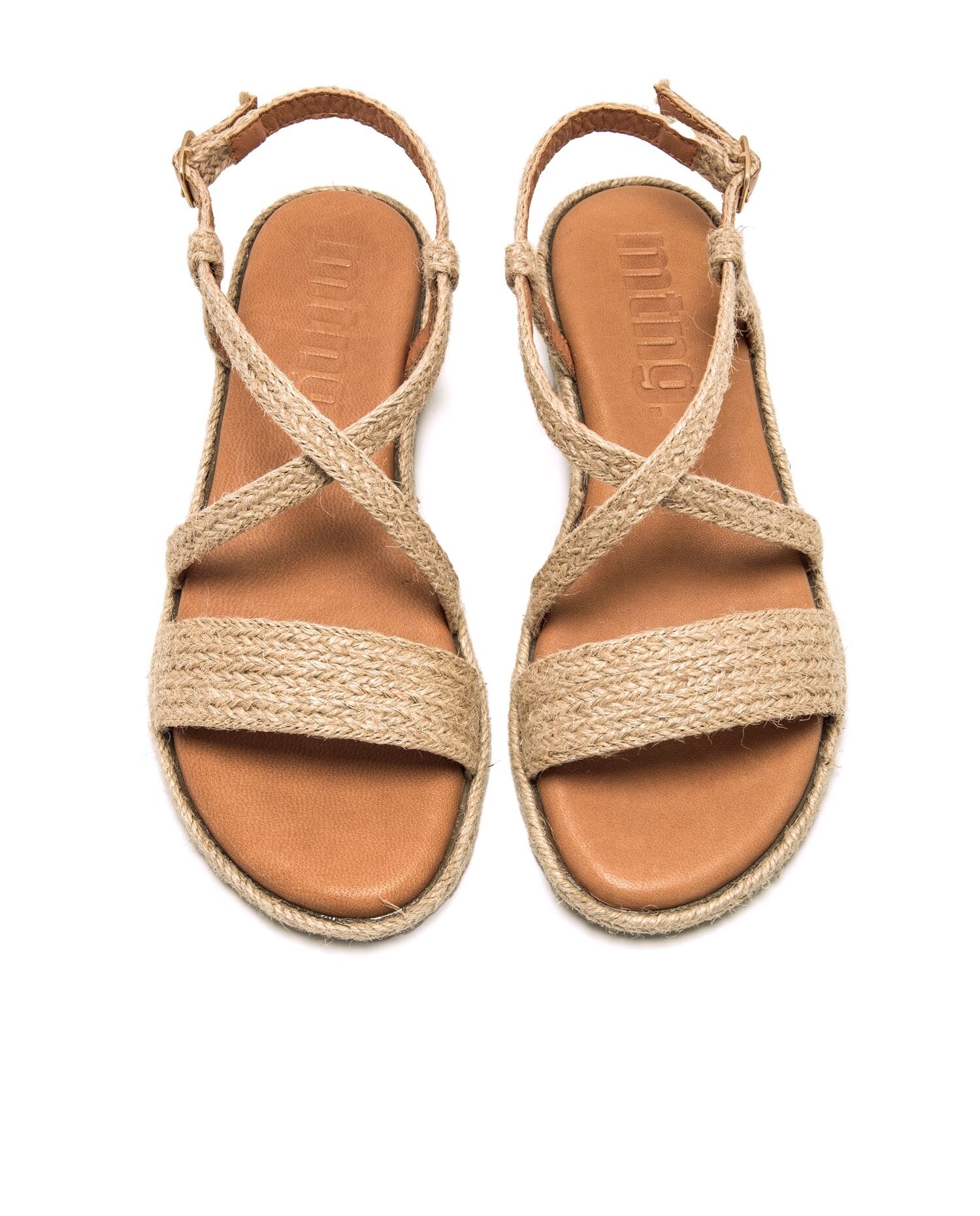 Sandalias planas de mujer con rafia y hebilla - Mustang - Natural Natural-4