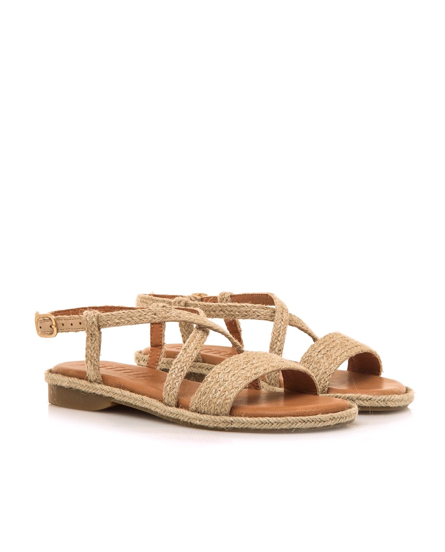 Sandalias planas de mujer con rafia y hebilla - Mustang - Natural Natural-5