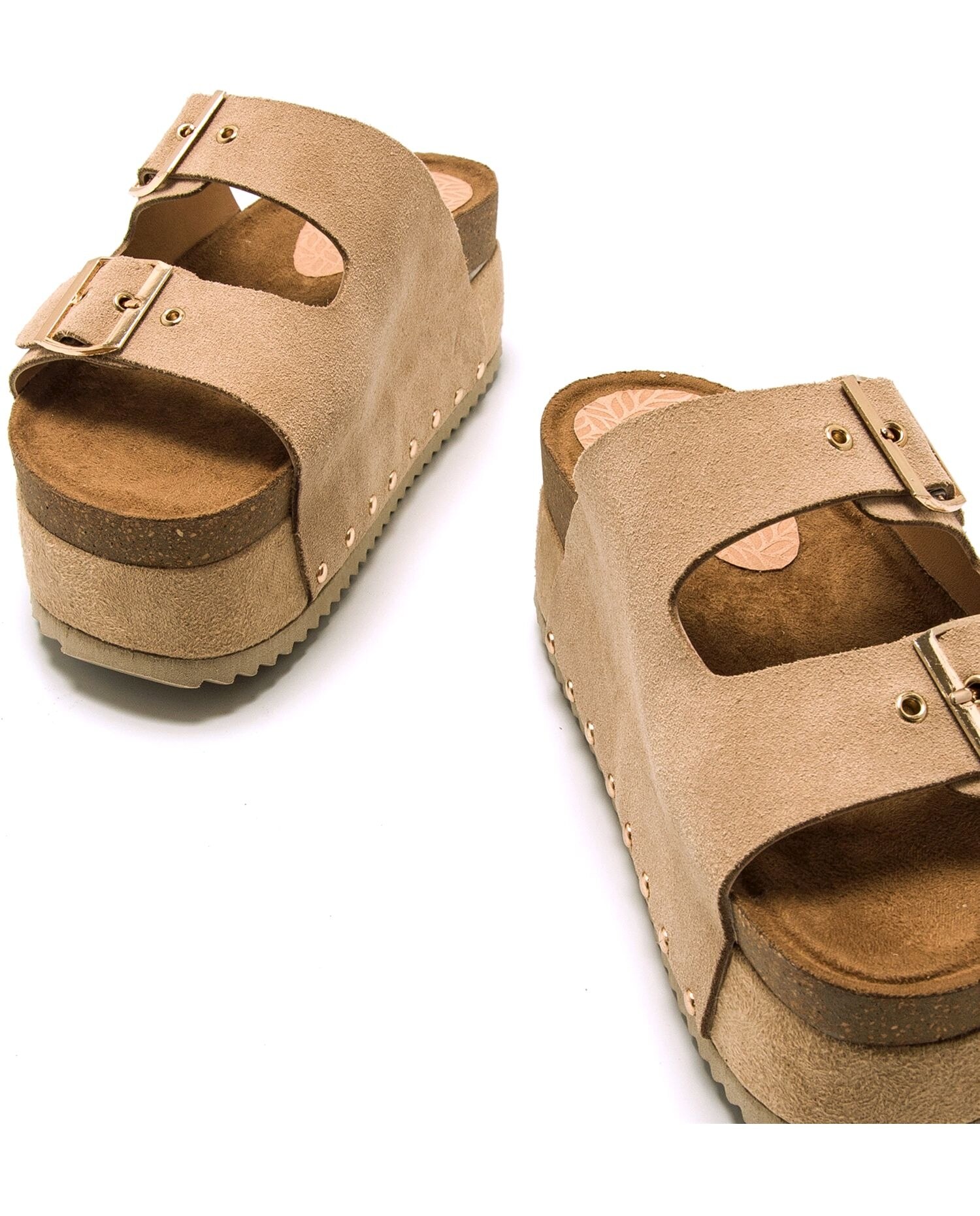 Sandalias de planas con plataforma bio y hebillas anchas - Mustang - Natural Natural-4