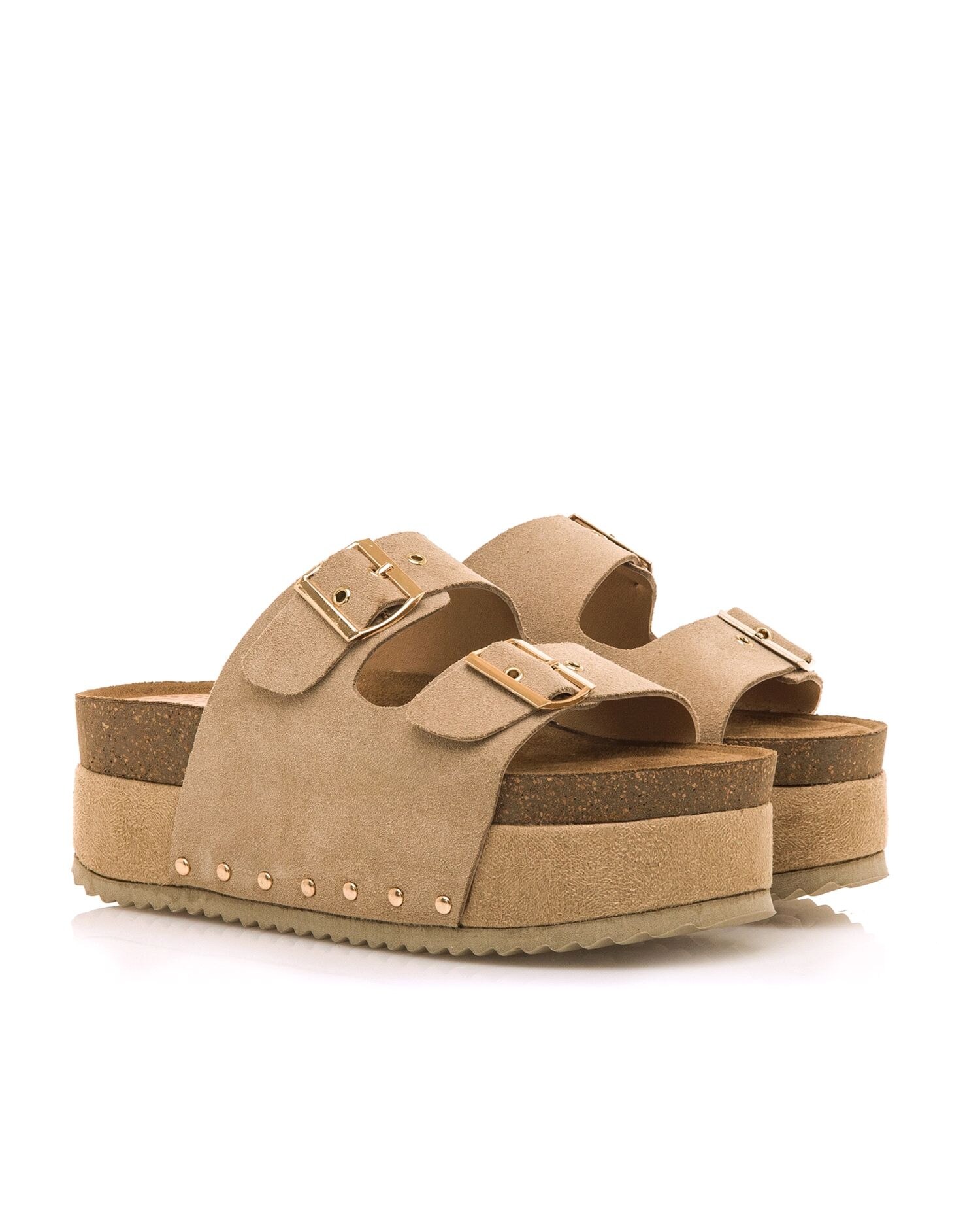 Sandalias de planas con plataforma bio y hebillas anchas - Mustang - Natural Natural-5