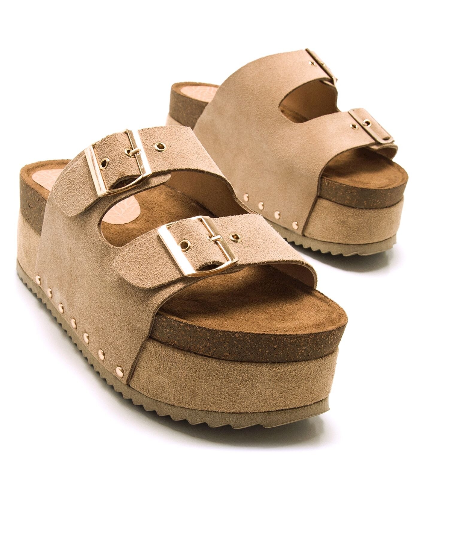Sandalias de planas con plataforma bio y hebillas anchas - Mustang - Natural Natural-6