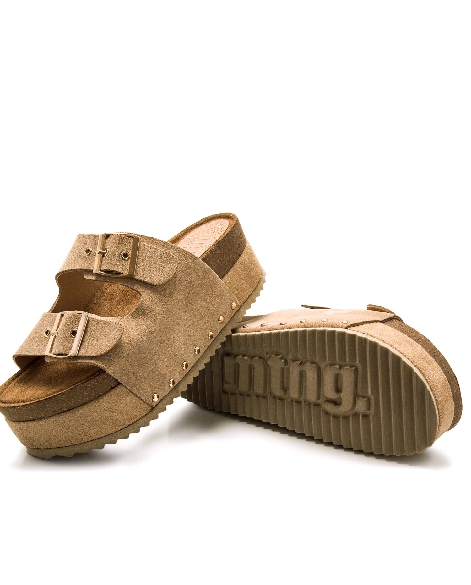 Sandalias de planas con plataforma bio y hebillas anchas - Mustang - Natural Natural-7