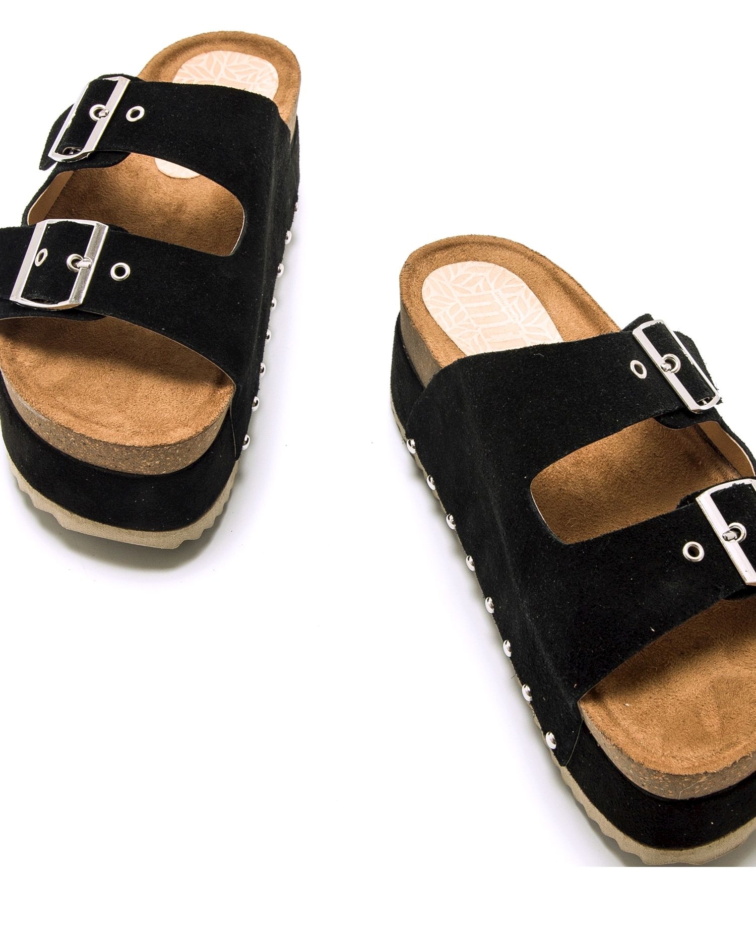 Sandalias de planas con plataforma bio y hebillas anchas - Natural Negro-4