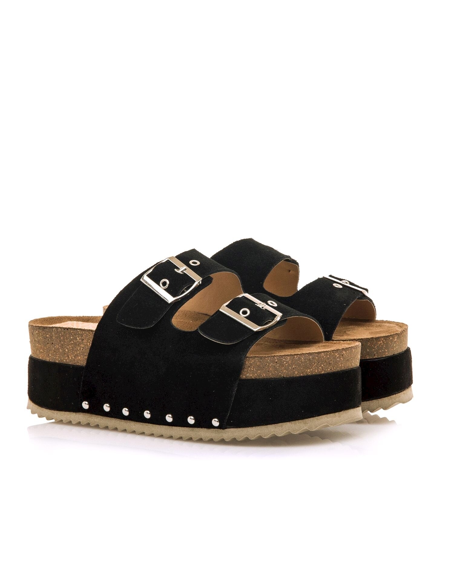 Sandalias de planas con plataforma bio y hebillas anchas - Natural Negro-5