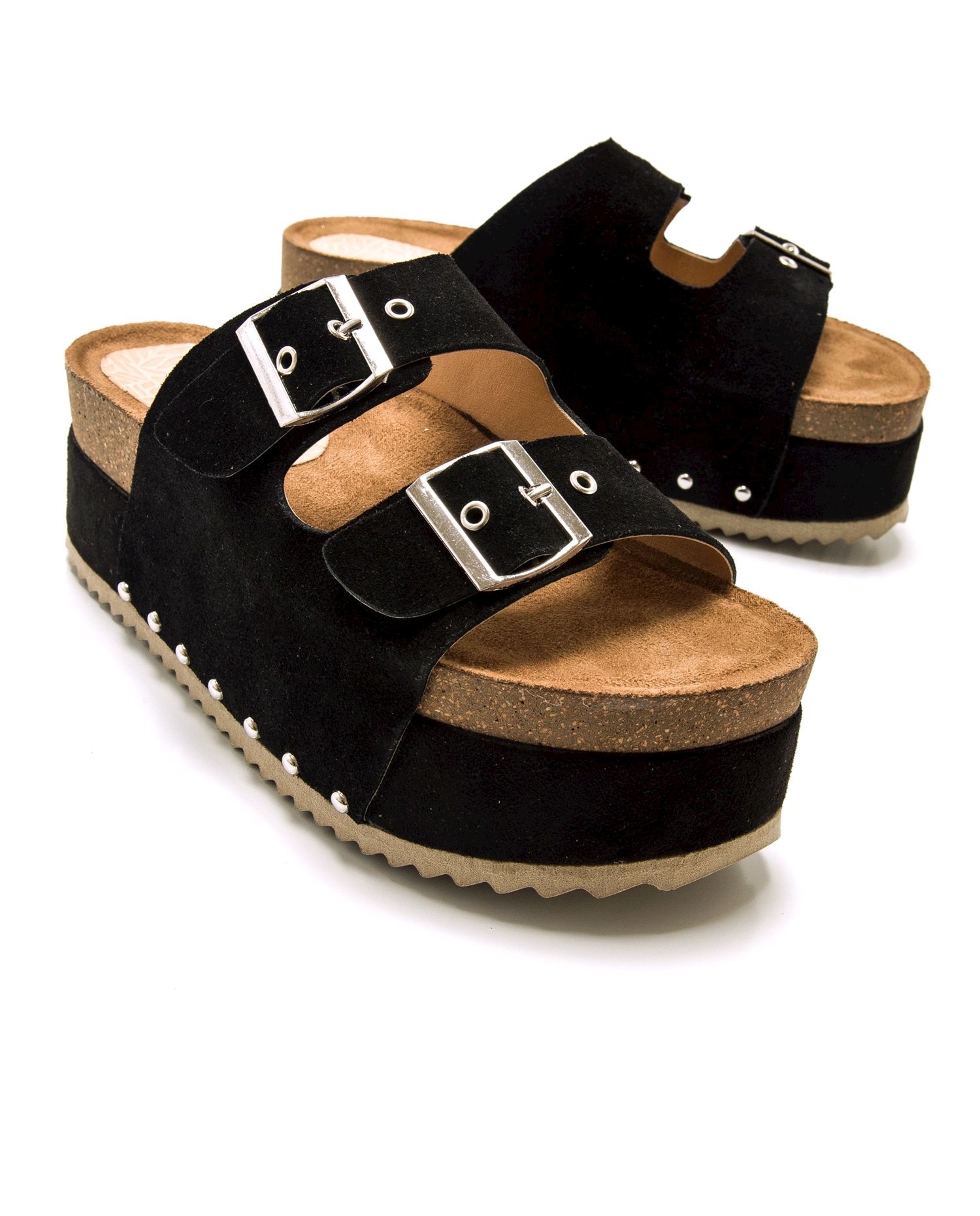 Sandalias de planas con plataforma bio y hebillas anchas - Natural Negro-6
