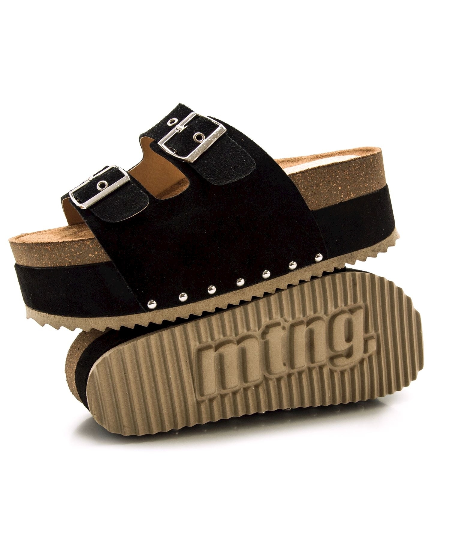 Sandalias de planas con plataforma bio y hebillas anchas - Natural Negro-7