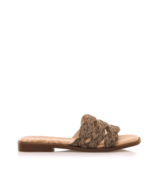 Imagen 0 de Sandalias planas de mujer en rafia con planta en piel