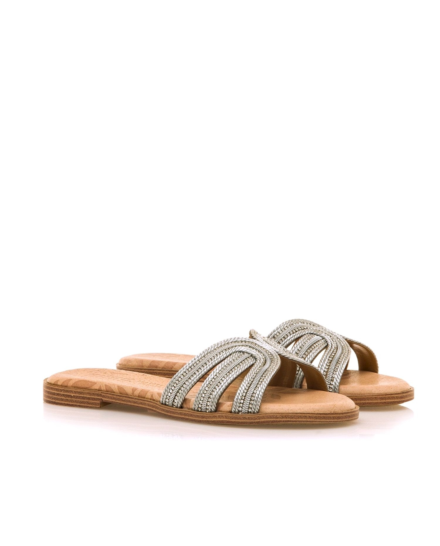 Sandalias planas de mujer con tiras cruzadas - Mustang - Plata Plata-5