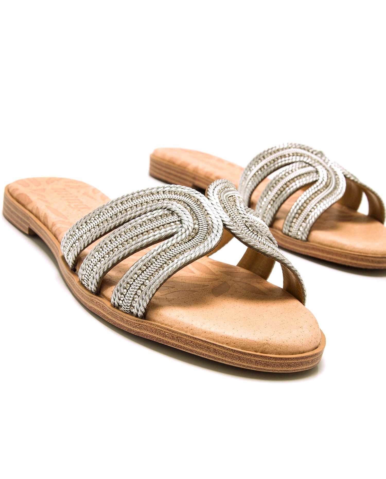 Sandalias planas de mujer con tiras cruzadas - Mustang - Plata Plata-6