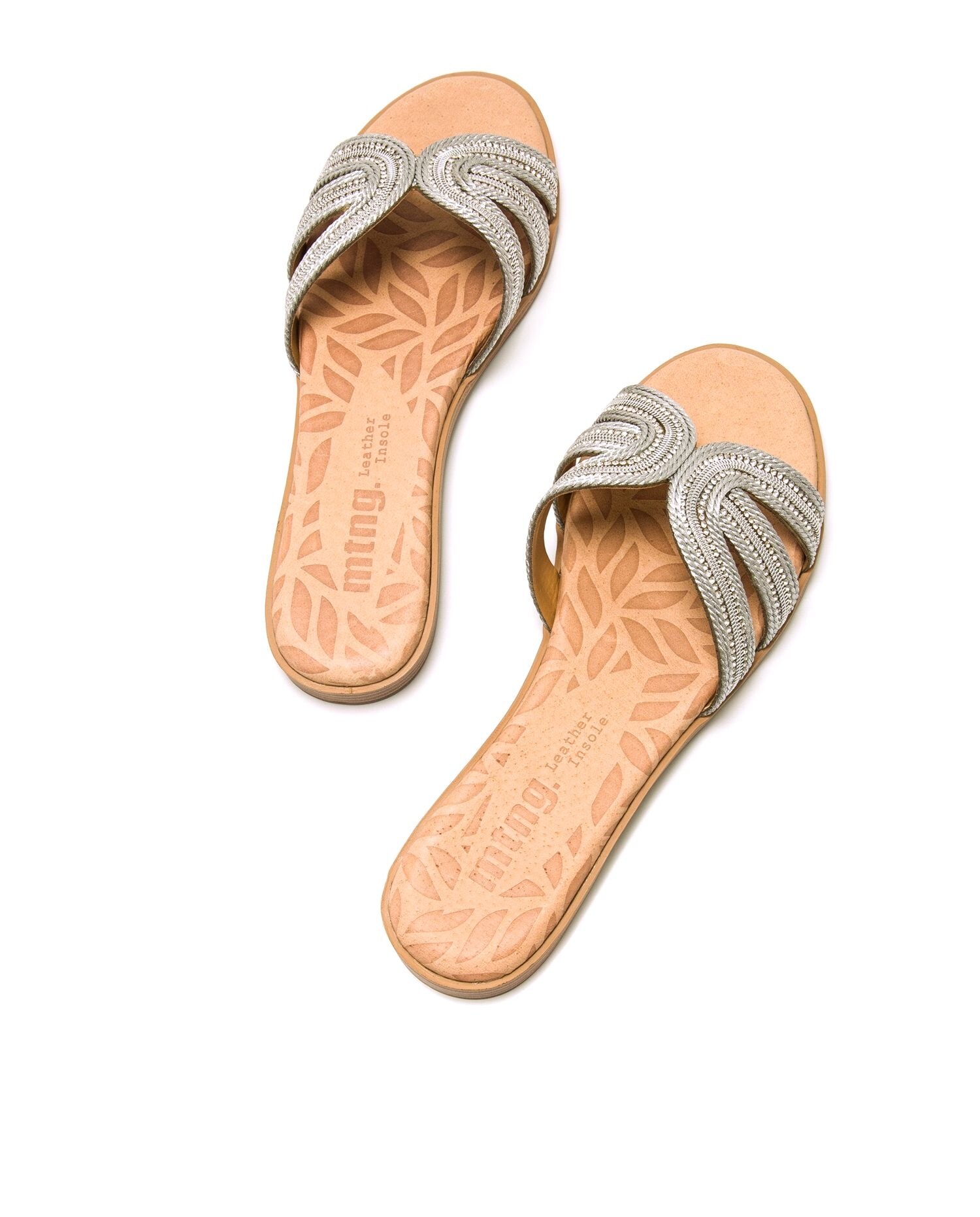 Sandalias planas de mujer con tiras cruzadas - Mustang - Plata Plata-7