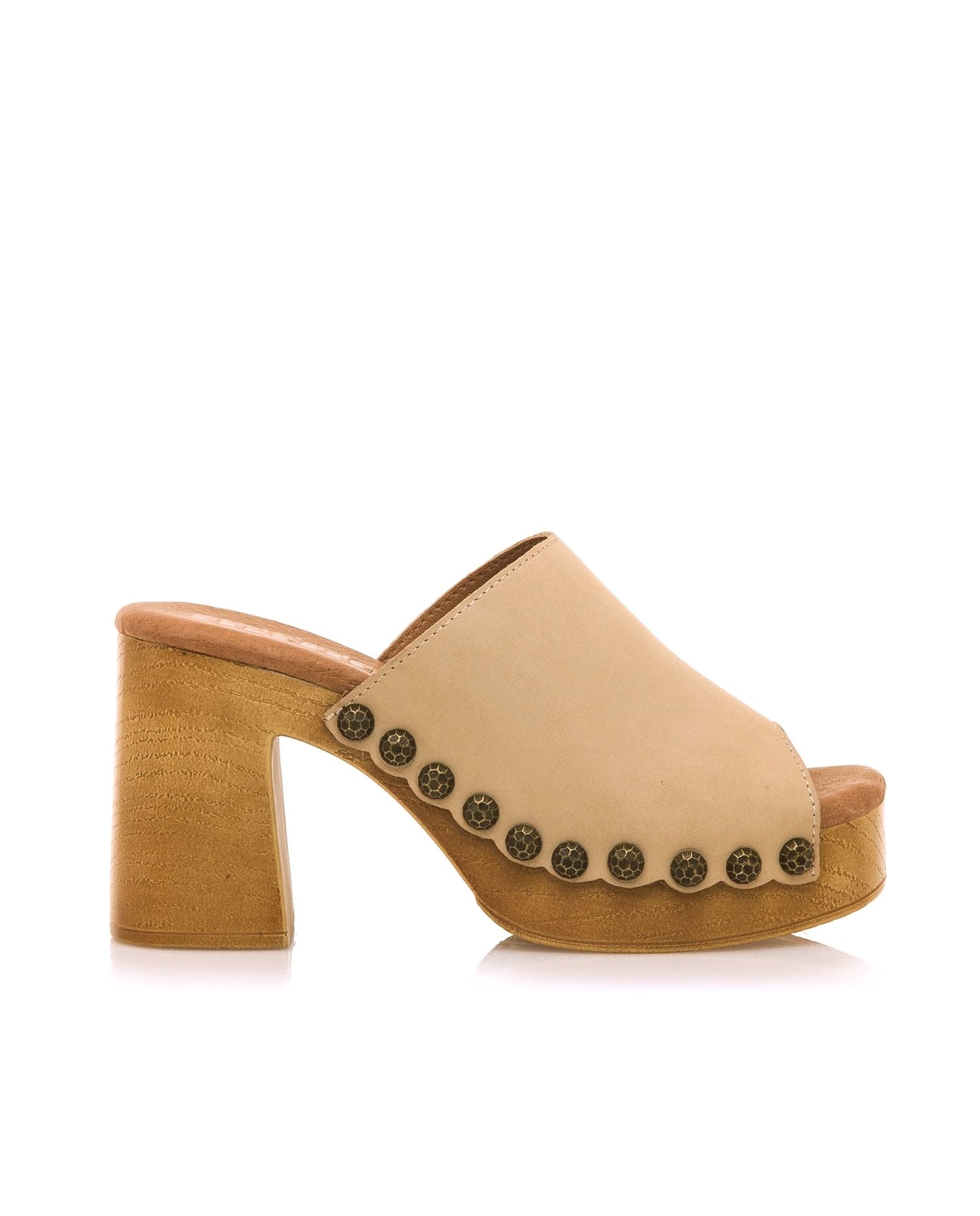 Imagen 0 de Sandalias de tacón de mujer en piel con pala ancha Crema