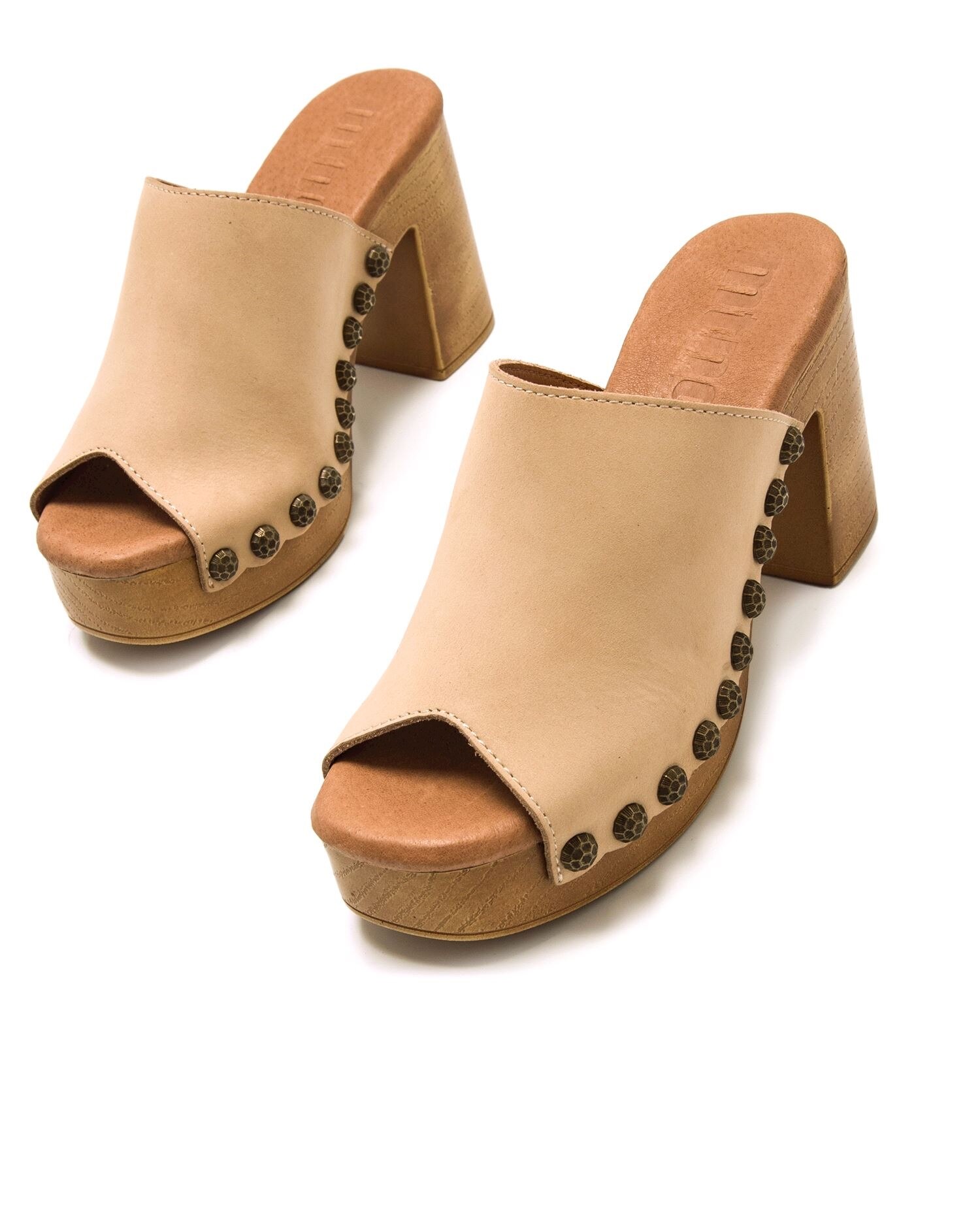Sandalias de tacón de mujer en piel con pala ancha - Mustang - Crema Crema-3